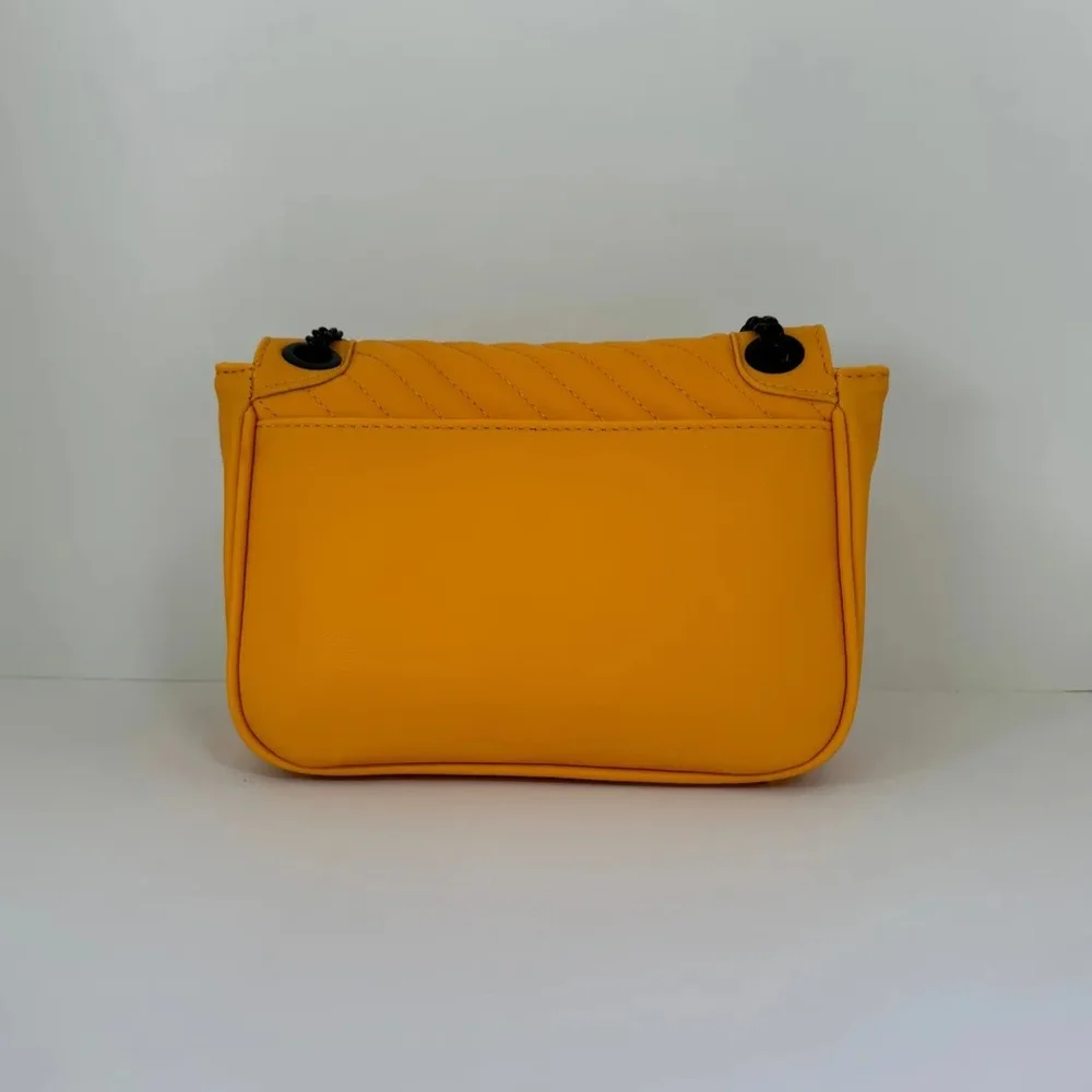 Badgley Mischka Crossbody Quilted Handbag Mustard Yellow Black Hardware NEW